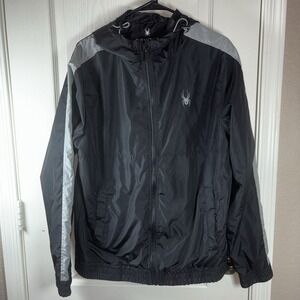 Spyder Men's Full Zip Athletic Jacket High Neck Gray Black Size XL Performance